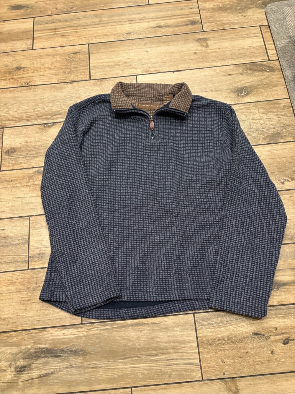 Woodland Trail Blue Grid Waffle Knit Fleece 1/4 Zip Pullover Mens L